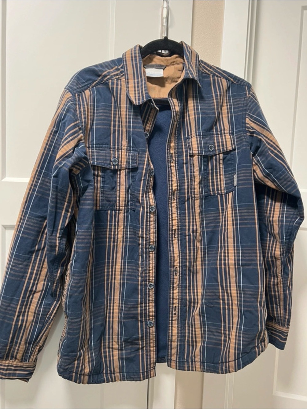 Columbia Blue and Tan Plaid Button-Down Shirt